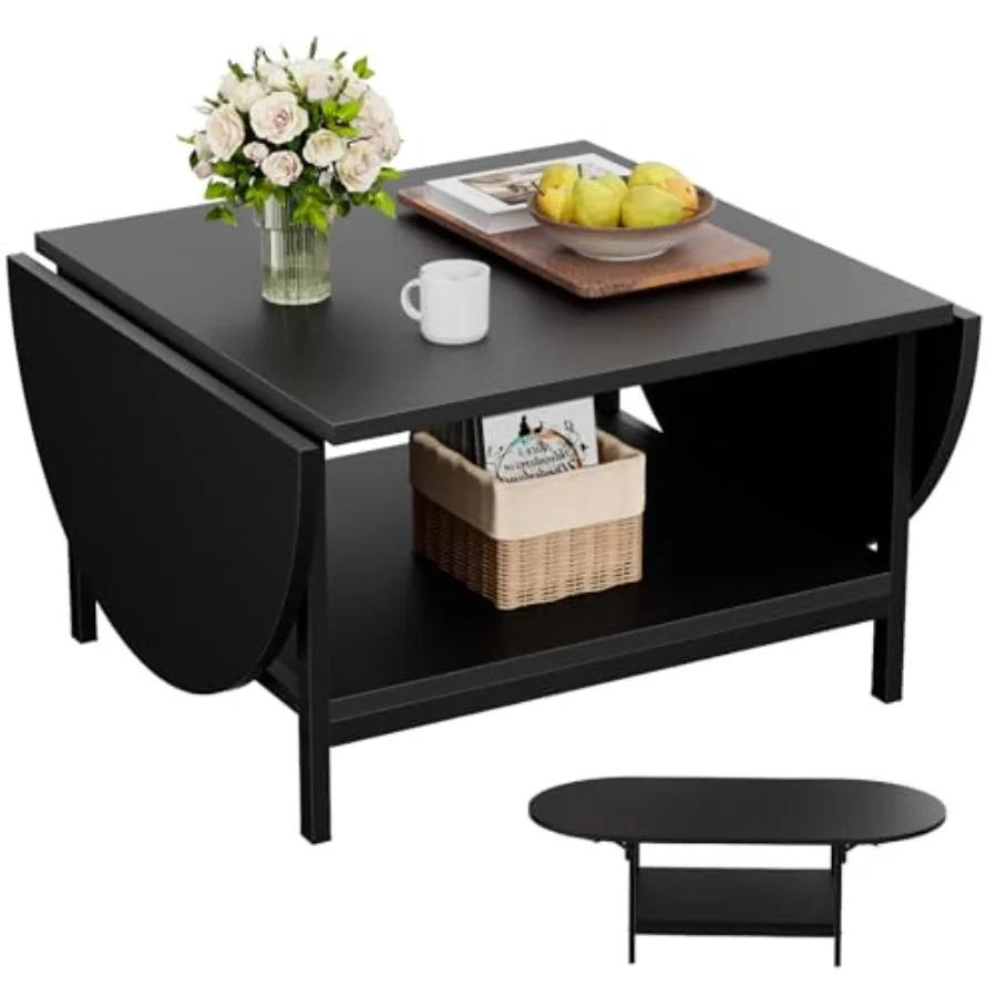 

Coffee Table Modern Extended Coffee Tables with Storage for Living Room 2-Tier Unique Center Table with Two Folding Panel for A