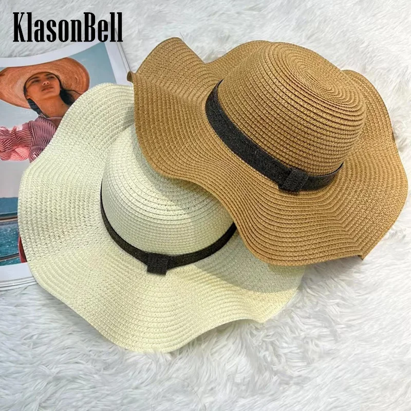 

5.30 KlasonBall New Summer Fashion Beading Chain Design Raffia Caps Solid Color Beach Holiday Sun Hats Women