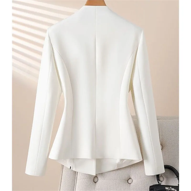 Good-looking Splice Collarless Suit Jacket Women Blazer 2026 New Short Spring Autumn Harvest Waist Personalized Suit Coat Top