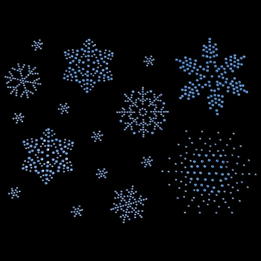 2 Sheet Snowflake Iron on Rhinestone Crystal Transfers Applique 16pcs Light Sapphire Snowflake Pattern Hotfix Decals making kit