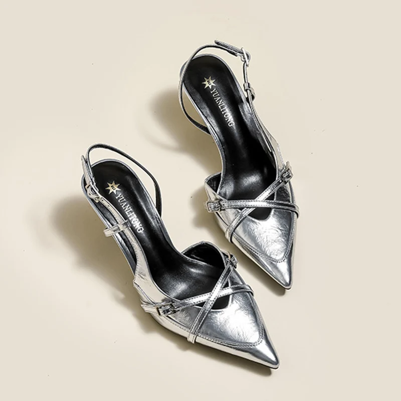 

Street Style Sexy Buckle Strap Women Pumps Elegant Pointed Toe Thin High Heels Banquet Party Slingback Sandals Ladies