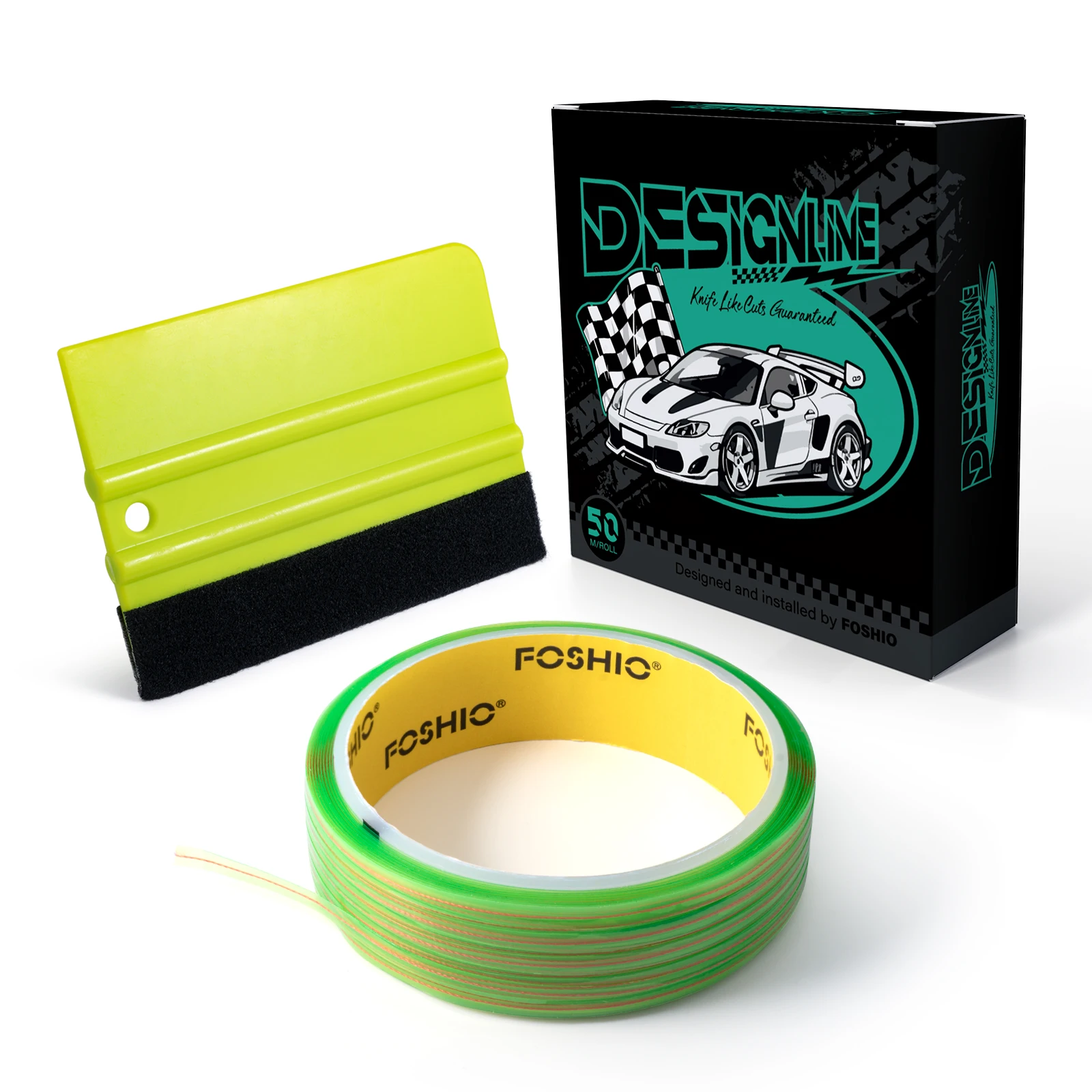 FOSHIO 50M Knife Tape Design Line Graphic Decals Pattern Cutting Vinyl Wrapping Felt Edge Squeegee Car Sticker Styling Tool Set