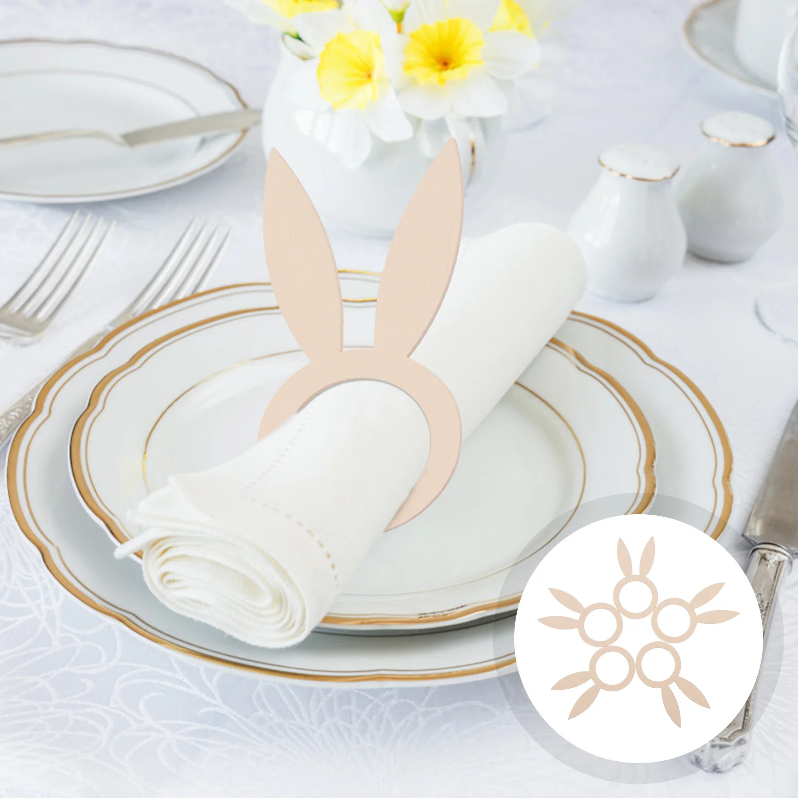

20Pcs Wood Napkin Rings Creative Elegant Rabbit Appearance Convenient Easter Table Decorations Bunny Napkin Clasps