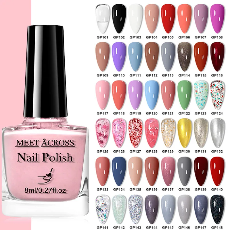 MEET ACROSS 8ml Water-Based Peel Off Nail Polish Sriing Pink White Nude Glass Bottle Nail Art Polish DIY Design No Need Lamp