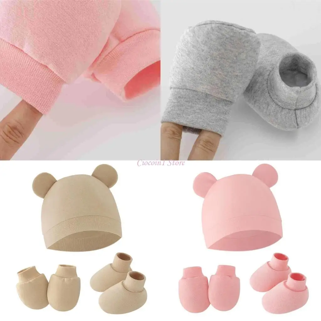 

Y1UB 3pcs/Set Newborn Baby Hat Anti Scratches Gloves Foot Protective Cover Anti-grab