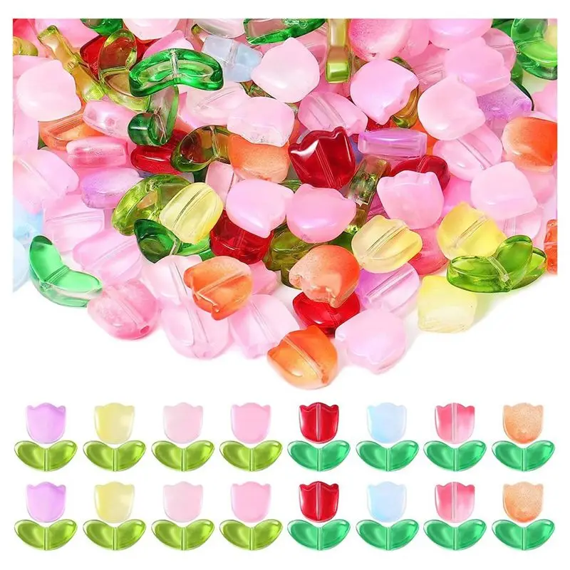 

Professional Tool 320 Pcs Colorful Translucent Tulips Flower Beads Handcrafted Tulips Glass Spacer Bead Beading Material