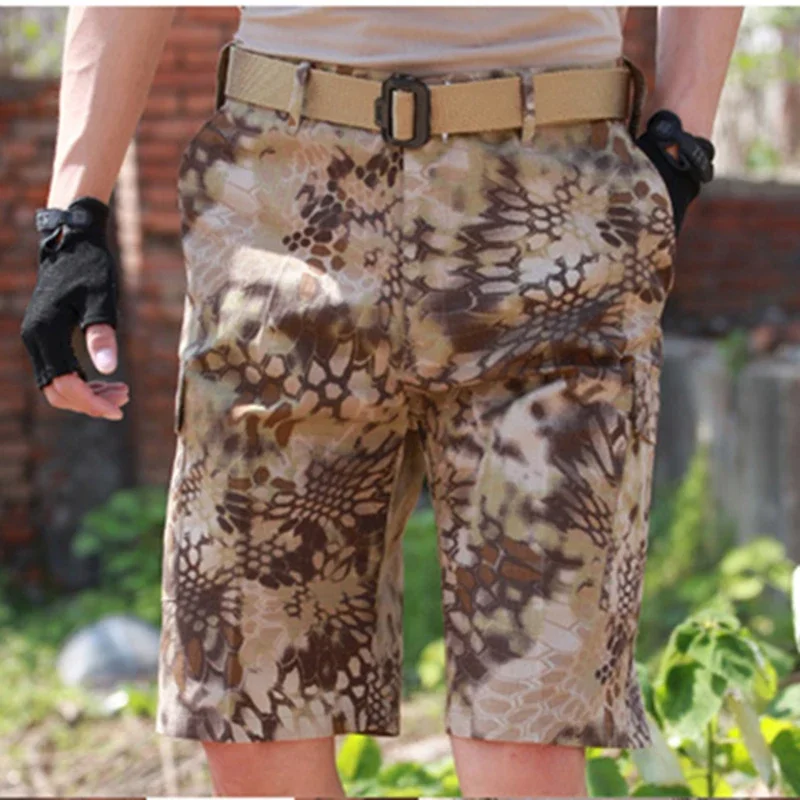 Summer Men's Camouflage Loose Cargo Tactical Shorts Outdoor Sports Hunting Camping Climbing Training Knee Length Short Trousers