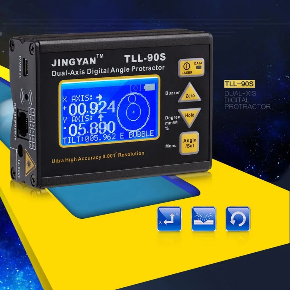 TLL-90S Super High Precision Angle Meter 0.005 Professional Dual-axis Digital Laser Level Inclinometer with LCD Display