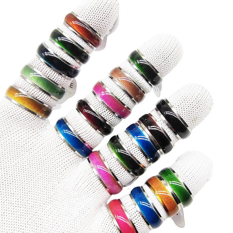 50/100pcs/Lot Factory Wholesale Stainless Steel Opal Wide Finger Rings for Women Men Mix Colors Pink Blue Green Red Joint Ring