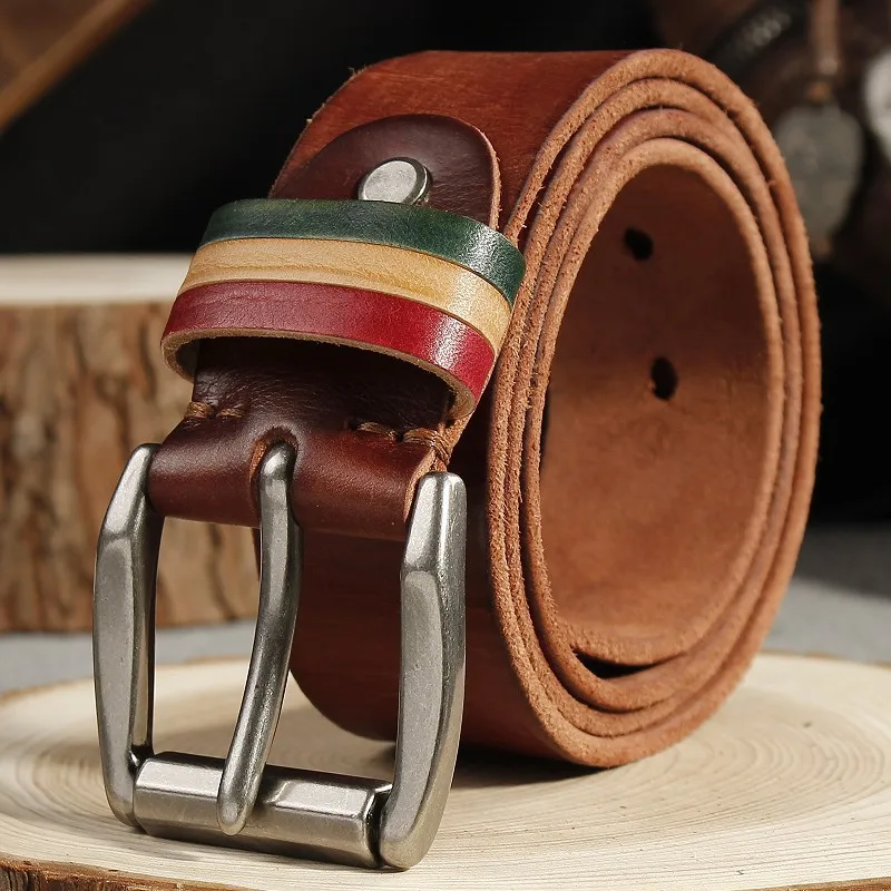 حزام رجالي من جلد البقر الغربي بألوان قوس قزح بشريط مطاطي، حزام جلدي أنيق لخط السيارة للرجال #5