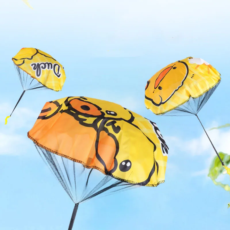 Cartoon Gele Eend Kids Parachute Leger Man Vlucht Speelgoed Creatieve Hand Gooien Parachute Speelgoed Airdrop Outdoor Games Kleine Rekwisieten