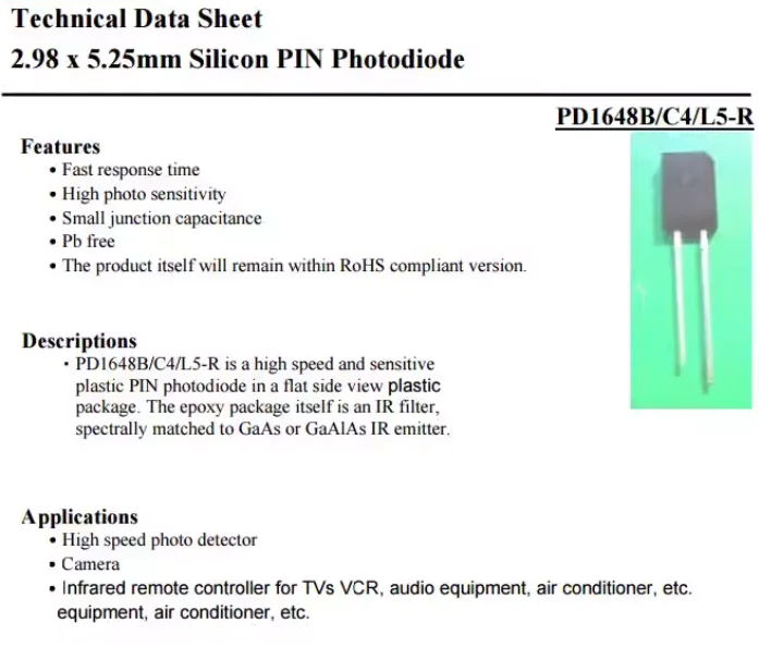 PD1648B/C4/L5-R-36 940nm photosensitive receiver tube infrared LED