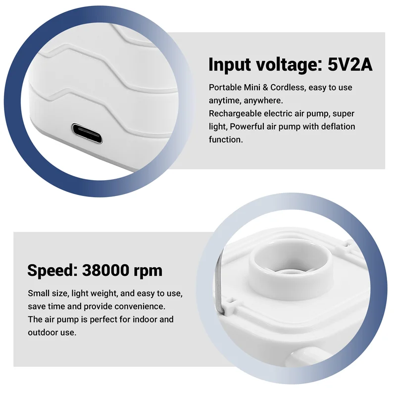 GM-Mini bomba de aire eléctrica portátil para inflables, inflador de colchón de aire recargable por USB para colchoneta para dormir, colchones de Camping