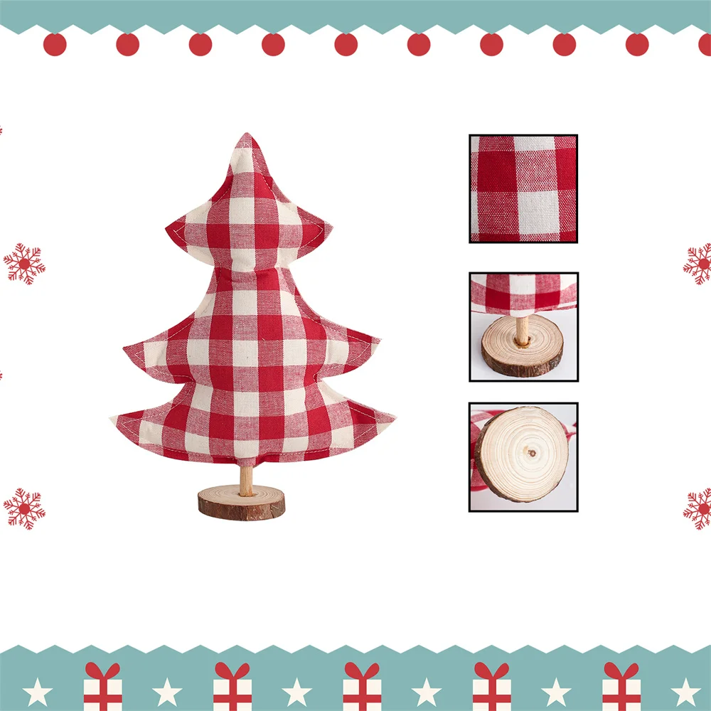 Plaid Mini Weihnachtsbaum Ornamente für Kinder abnehmbare rot/grün Frohe Weihnachten Home Dekoration Desktop Tisch Dekor – Detail 5