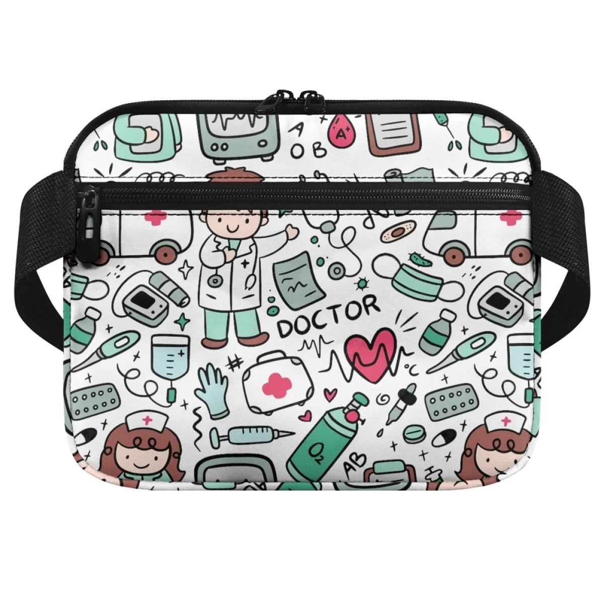 Nursing Multi Compartment Utility Hip Bag Case Medical Doctor Healthcare Print Fashion Fanny Pack Organizer Pouch Waist Pouch