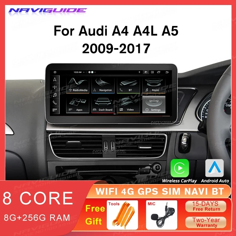 NAVIGUIDE 10.25INCH Android 12 For Audi A4 A4L A5 LHD RHD 2009-2016 Car Radio 8+128G Stereo Bluetooth Carplay Multimedia Player 