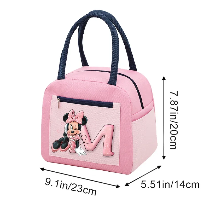 Kawaii Minnie Girl Lunch Bag Disney Anime Figures Print Lunch Box Portable Large Capacity Storage Thermal Bag Picnic Bag Gift