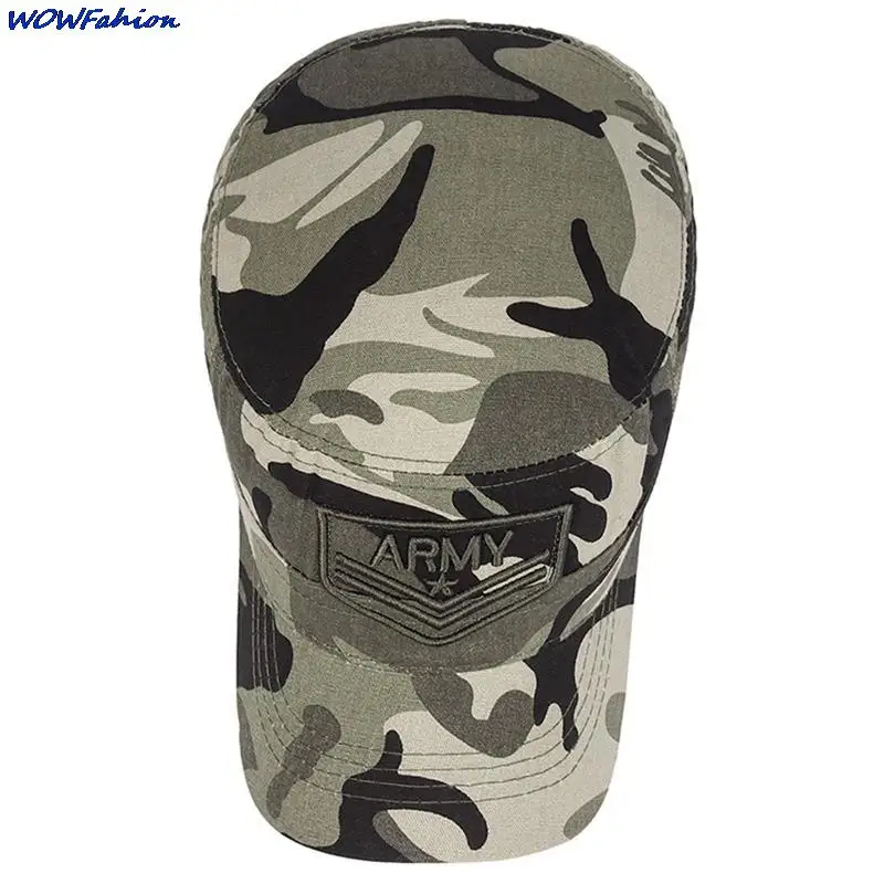 Summer Men\'s Camouflage Flat Top Hat Men Cotton Hat  Embroidered Letter Sport Cap With Brim Camo Hat