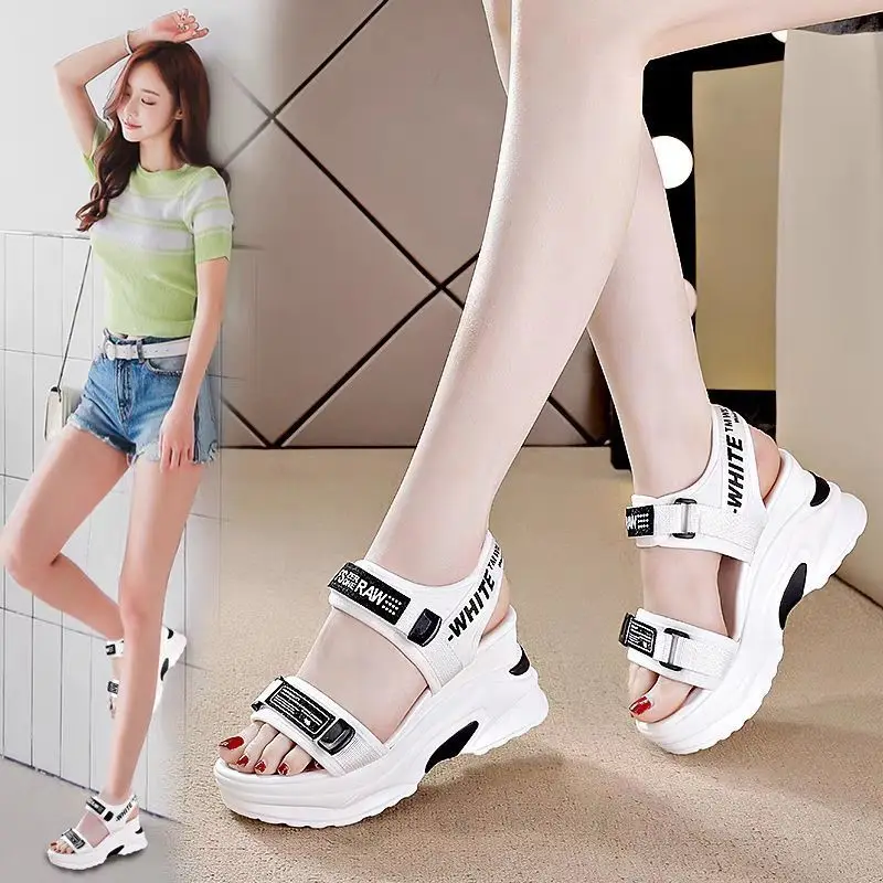 Platform Sneakers Sandals for Women 2023 New Summer Versatile Slope Heel Elevated Women\'s Shoes Luxury Sandals chaussure femme