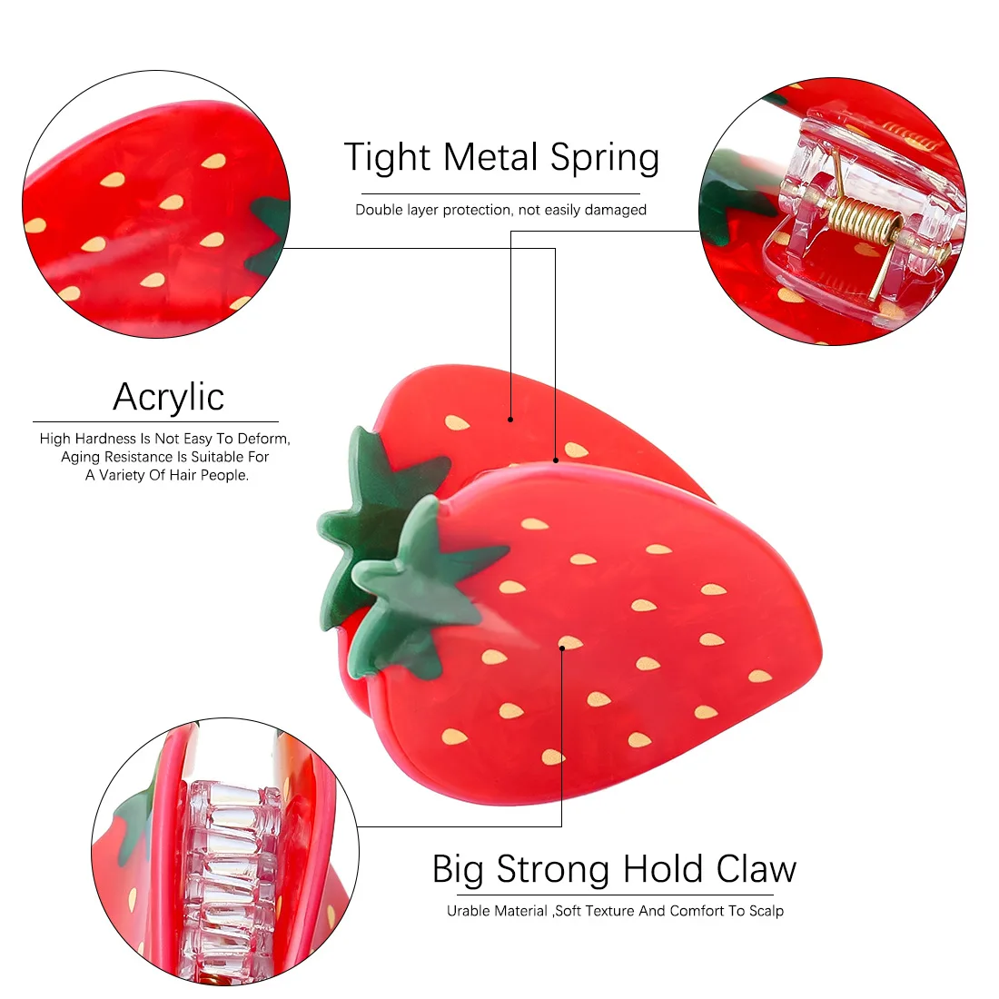 Strawberry Hair Clip Cute Red Cherry Hair Claws for Women Acrylic Claw Clips Fruit Crab Barrettes Clamps Girls Hair Accessories