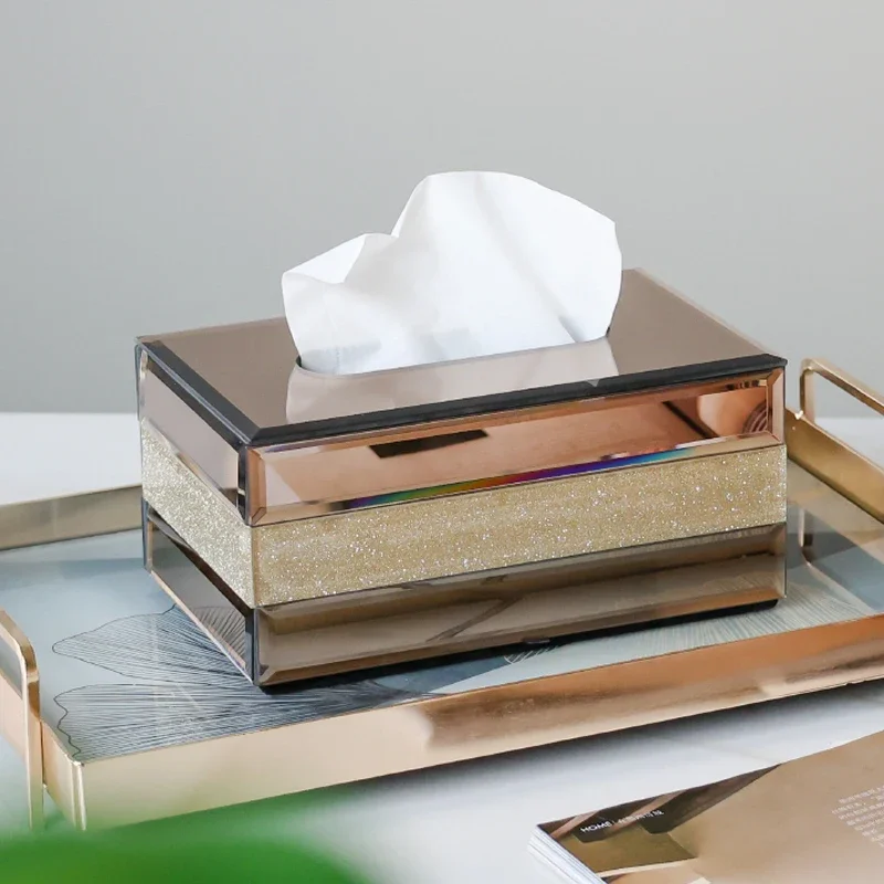 Tissue Box Living Room Light Luxury High-grade High-value Luxury High-end Glass Drawer Desktop Creative Sense of Advanced