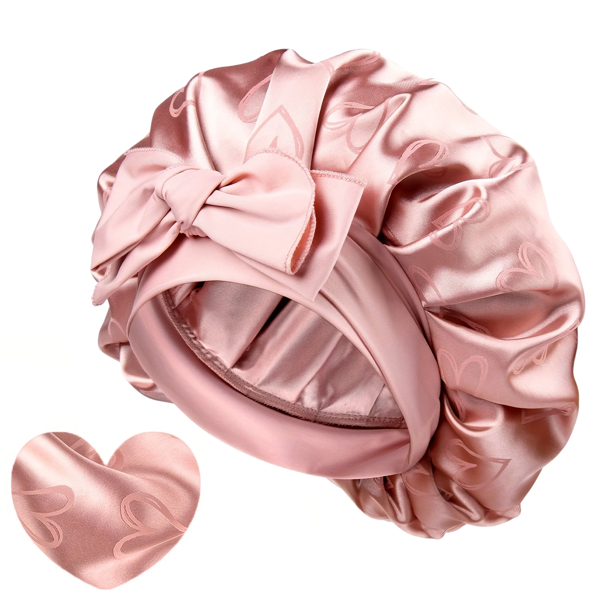 Gorro para dormir de satén de seda, 1 paquete de gorro para el pelo con forma de corazón de amor para niñas rizadas naturales, protección nocturna antiencrespamiento similar a la seda ajustable