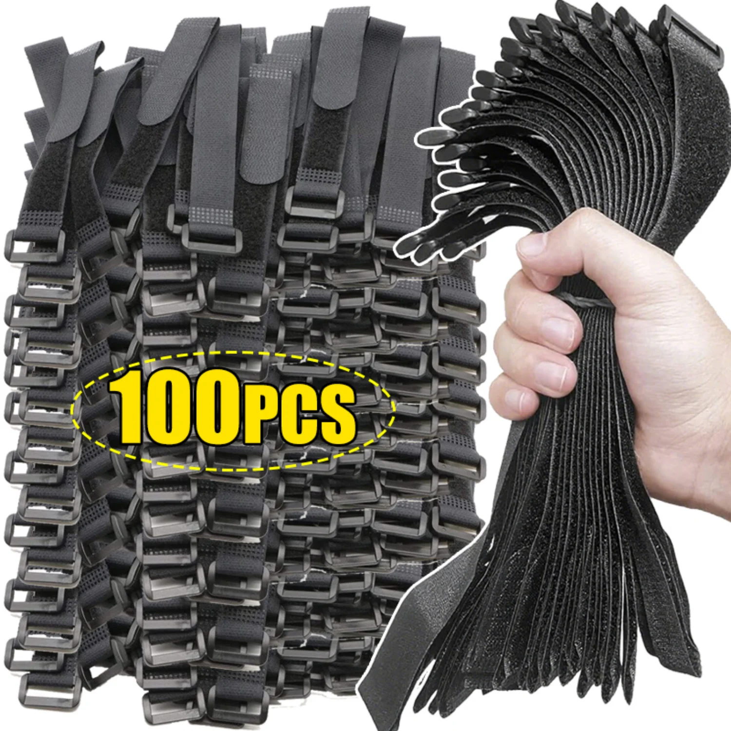 100-10PCS Hook and Loop Straps Reusable Fastening Cable Strap Nylon Cord Organizer for Household Office Wires Cord Management