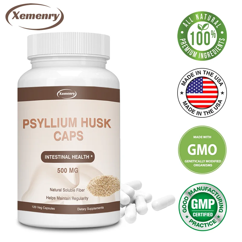 Psyllium Husk Capsules | Premium Soluble Fiber Supplement | Psyllium Powder Stool Softener and Relief for Adult Constipation