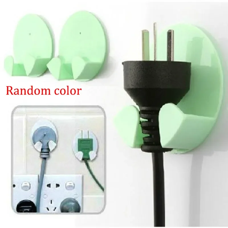 New 2 Pcs Household Home Practical Office Wall Adhesive Plastic Power Plug Socket Holder Hanger Hook Desktop Cable Organizer