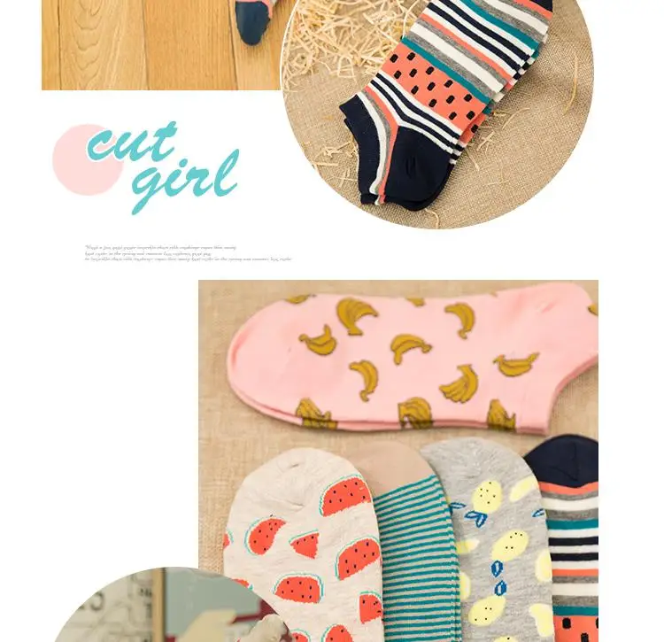 5 Paar Damen Ctue Fruits Banana Lässige Knöchel-Baumwollsocken EUR35-40 – Detail 8