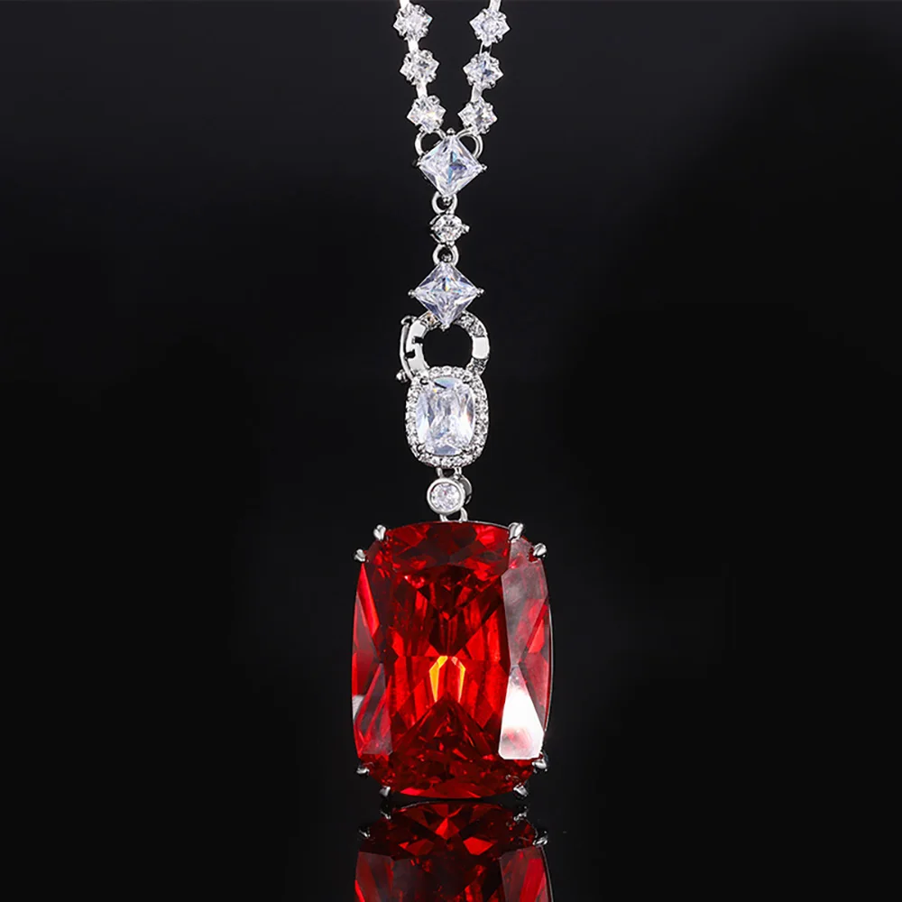 New Trend 20*28mm Ruby Sapphire Pink Quartz Big Pendant Necklace for Women Gemstone Cocktail Party Fine Jewelry Accessories Gift