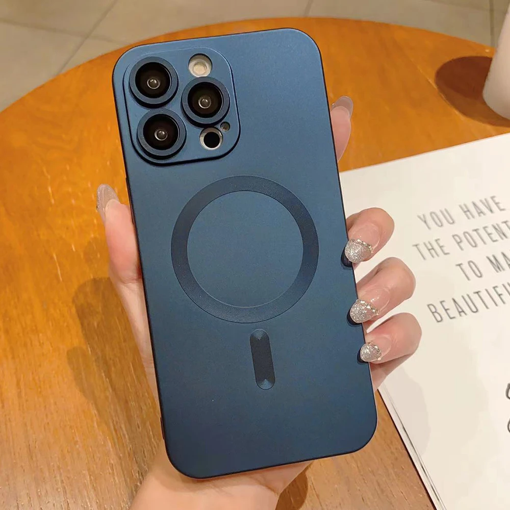 Magsafe-funda de teléfono suave para iPhone 15 Pro Max 14 13 12 Mini 11 XR XS X 7 8 Plus, cubierta de protección de lente de vidrio de carga inalámbrica