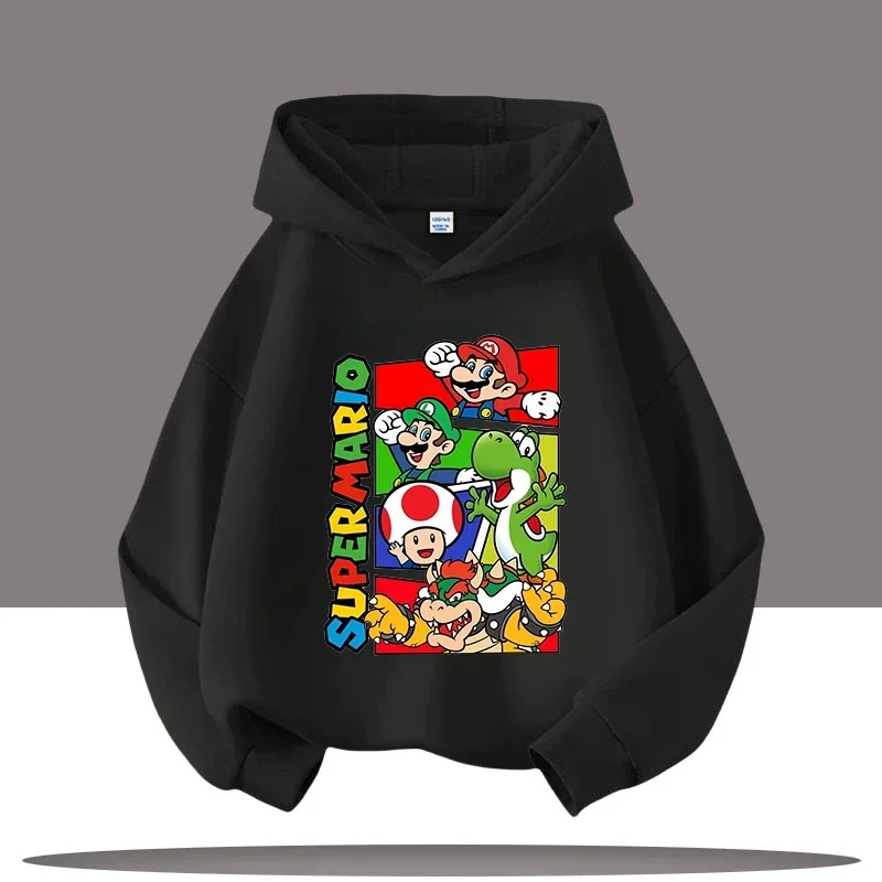 

2025 New boys' sports shirt with Mario game cartoon print, girls' casual top Children's hooded sweatshirt for autumn and winter
