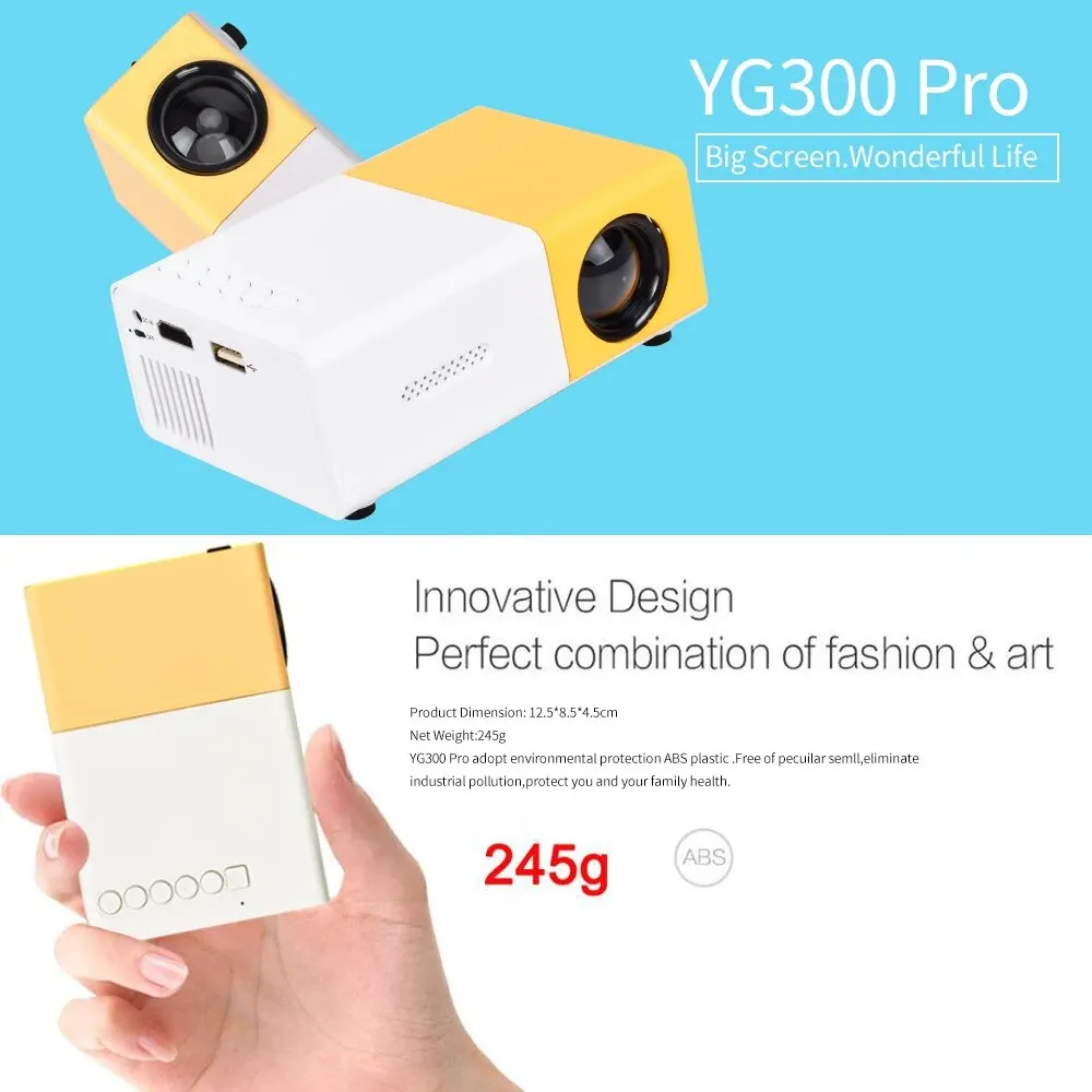 YG300 Mini Projector LED Yg300 Upgraded Version 1000 Lumen 320x240P HDMI-compatible USB Audio Home Media Player Beamer