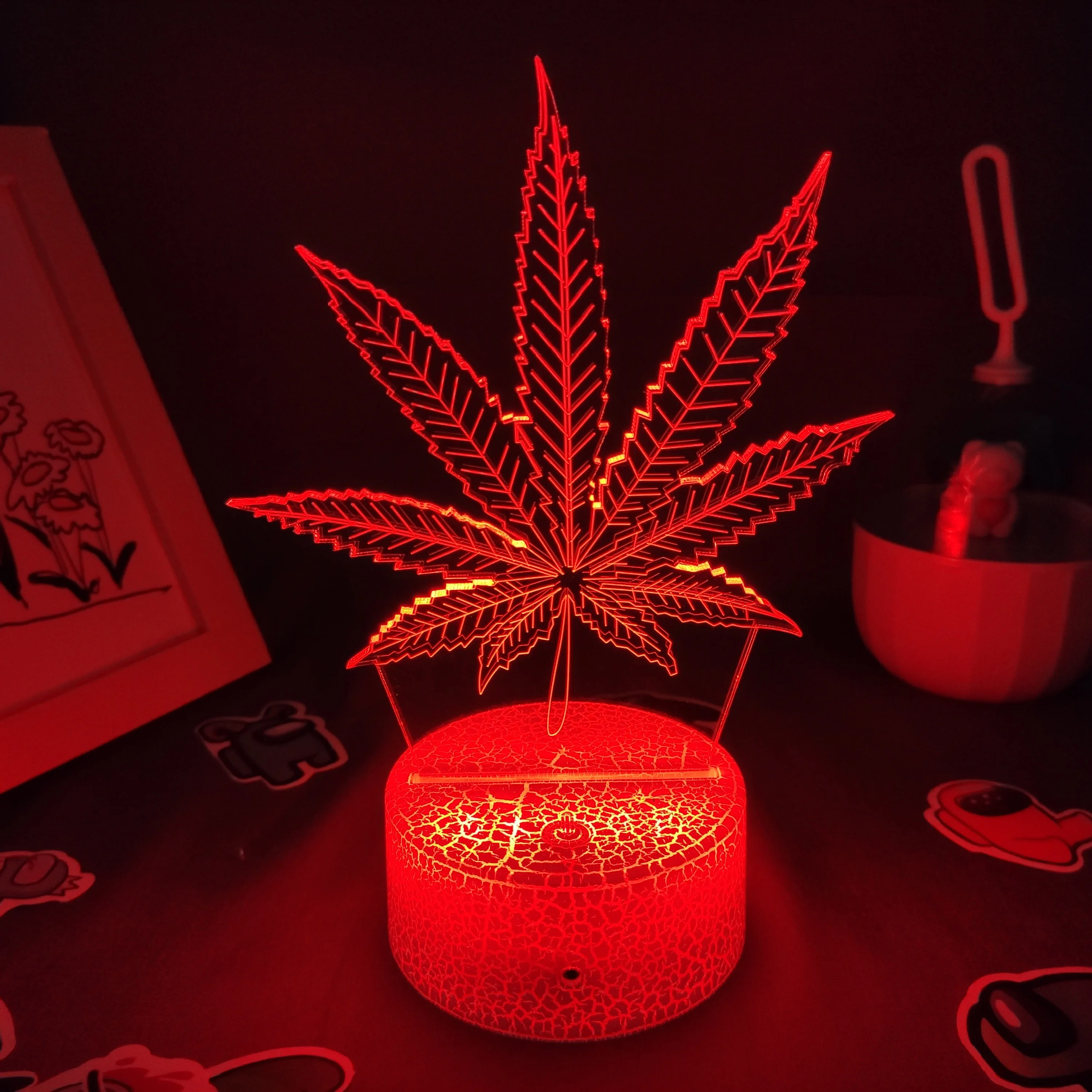 Maple Leaf Lamp 3D LED Night Lights Cool Gifts for Friend RGB Entertainment Lava Lamp Bedroom Bedside Office Table Decoration