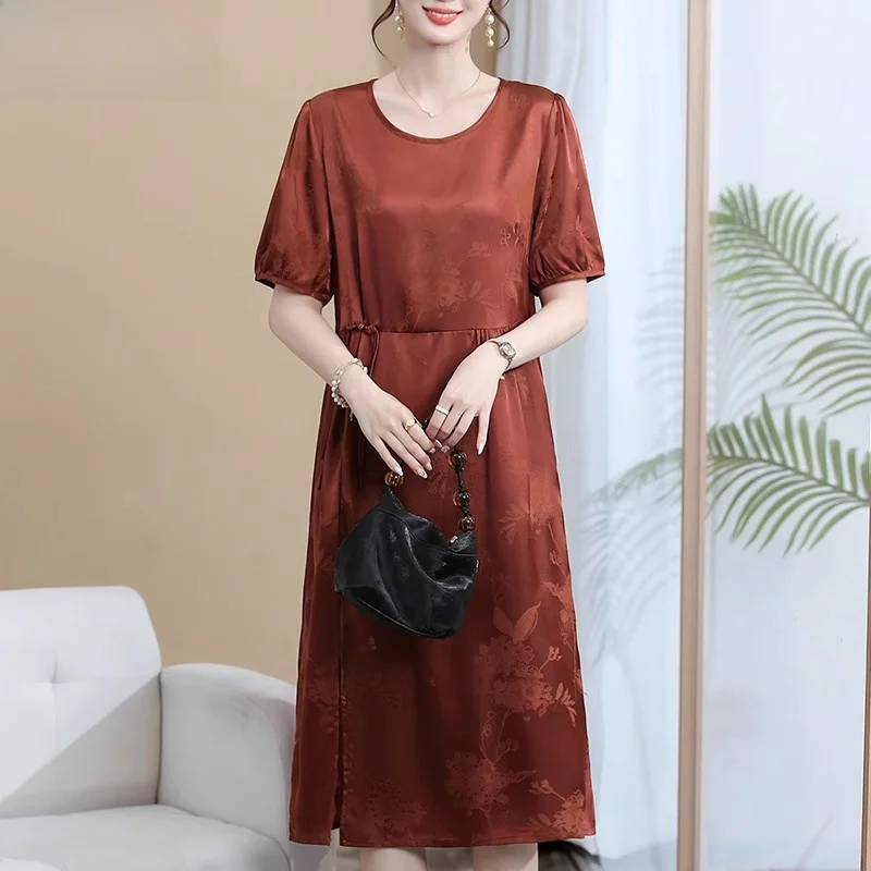 

Новое китайское летнее свадебное платье-ципао миди для мамы, на День матери, для свекрови, модное, свободного кроя, женское платье