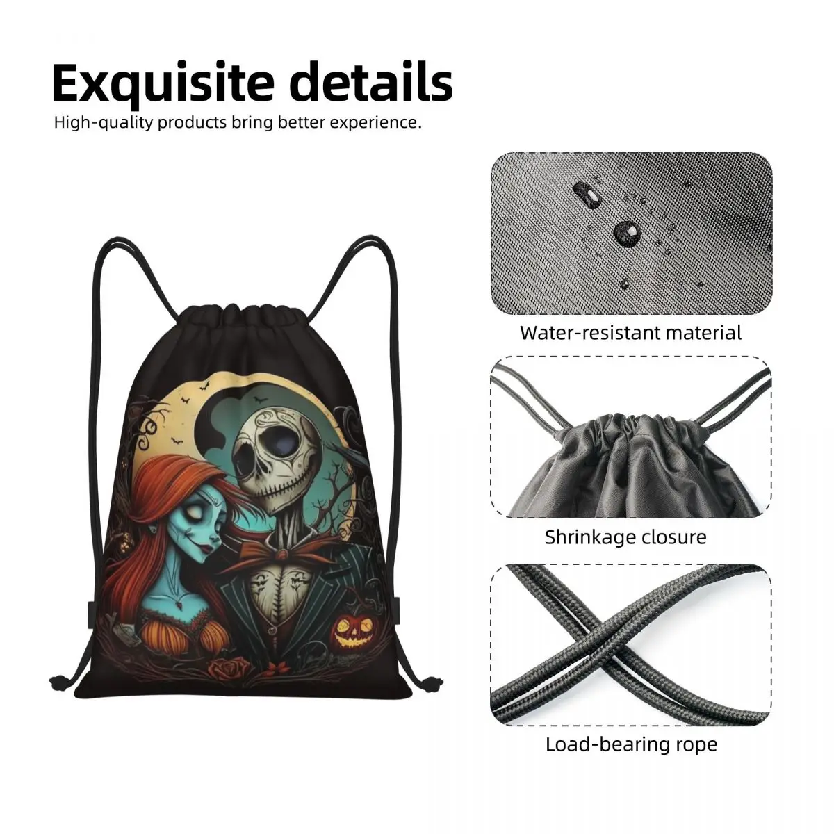 Custom Jack Skellington Drawstring Mochila, Sport Gym Sackpack, Portátil, Pesadelo Antes do Natal, Saco De Treinamento Saco