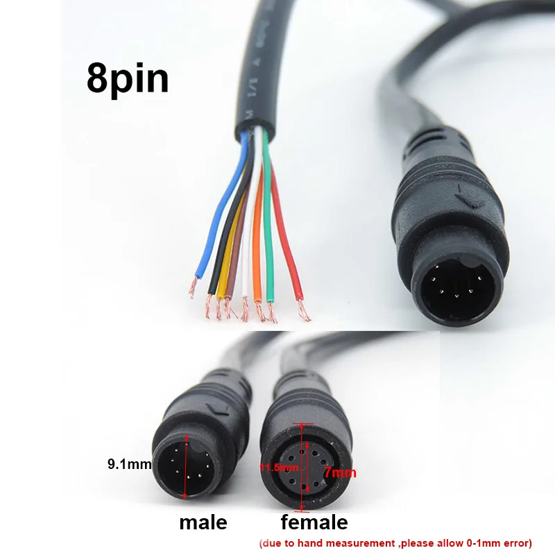 M8 9mm 3 4 6 8 core Pin DC Electric Bicycle Butt Joint Plug waterproof female male Connector Scooter Brake Cable sensor Signal