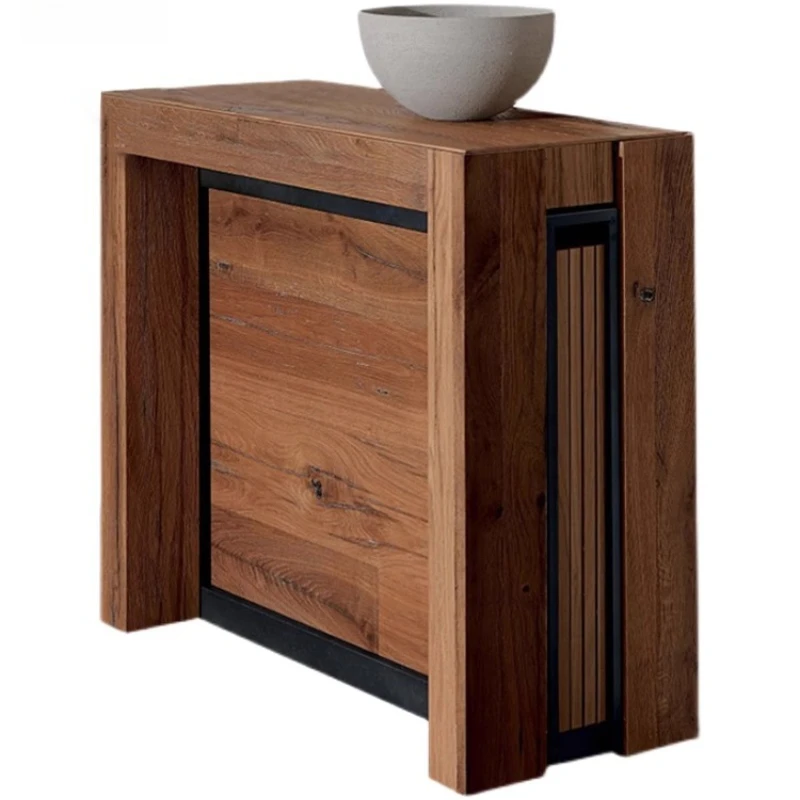 

Solid wood retractable Nordic rectangular foldable dining table, household small apartment invisible combination