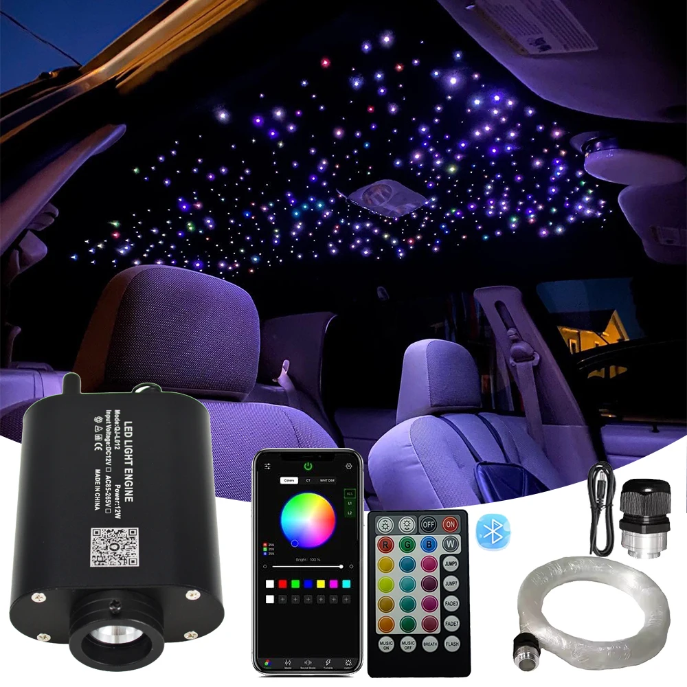 

16w Fiber Optic Led Star Light DC12V Car Headliner Kit with 0.75mm End Glow Fibers SmartLed Control Voice APP Controlled