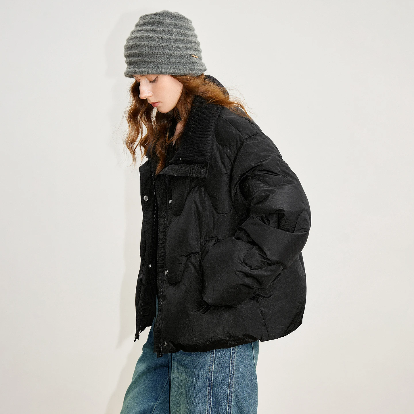 TOYOUTH Damen Daunenjacke 2025, Winter, neu, 90 % weiße Entendaunen, gestrickter Kragen, leicht, dick, warm, Brotjacke, Mantel, Blau