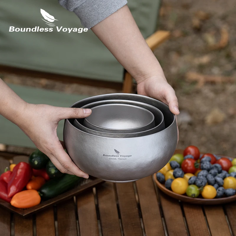 

Boundless Voyage Double Walled Titanium Bowl 380ml / 1000ml / 2000ml Lightweight Camping Bowls Reusable Bowl for Outdoor Hiking
