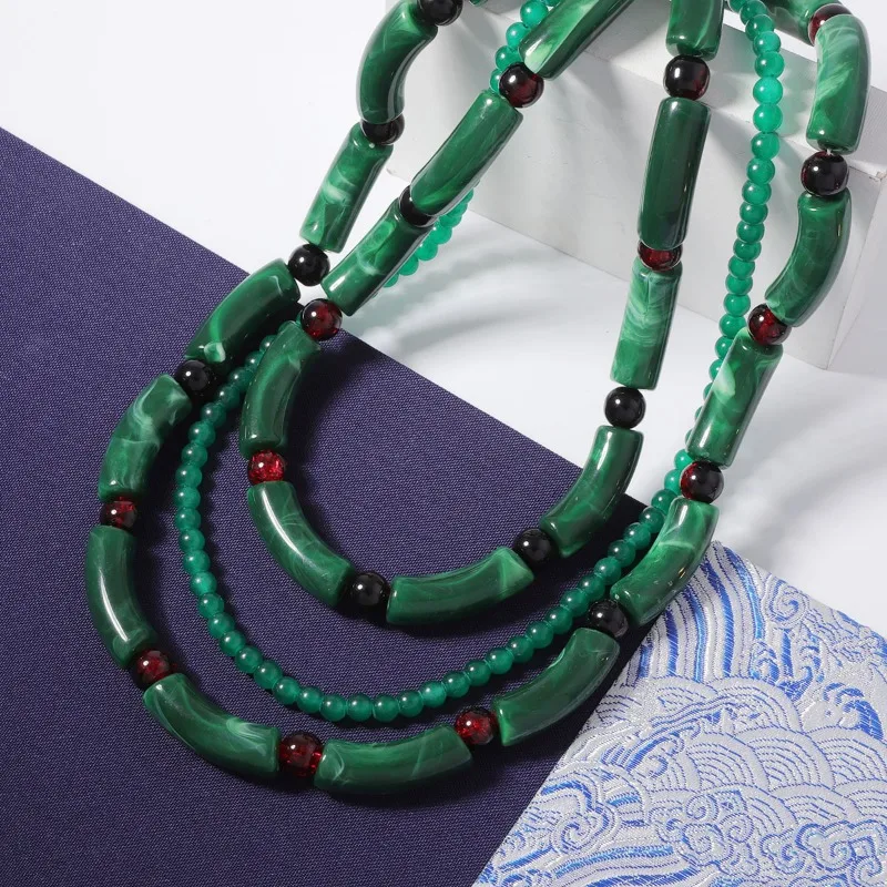 

Новое колье в стиле китайского ретро, цвета чернильно-зеленого бамбука, многослойное, из смолы, с индивидуальным дизайном, нишевое, креативное, женское, размер S