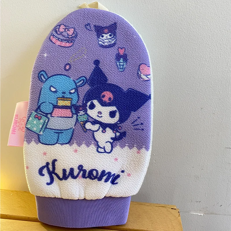 Guante de esponja de baño de dibujos animados Sanrio Kuromi y depurador de espalda herramienta fuerte para quitar barro