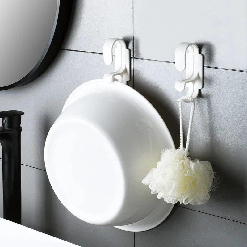 Double Layer Wall Hanging Washbasin Hook Punch Free Adhesive Wash Basin Storage Rack Save Space Home Universal Storage Hook image 3