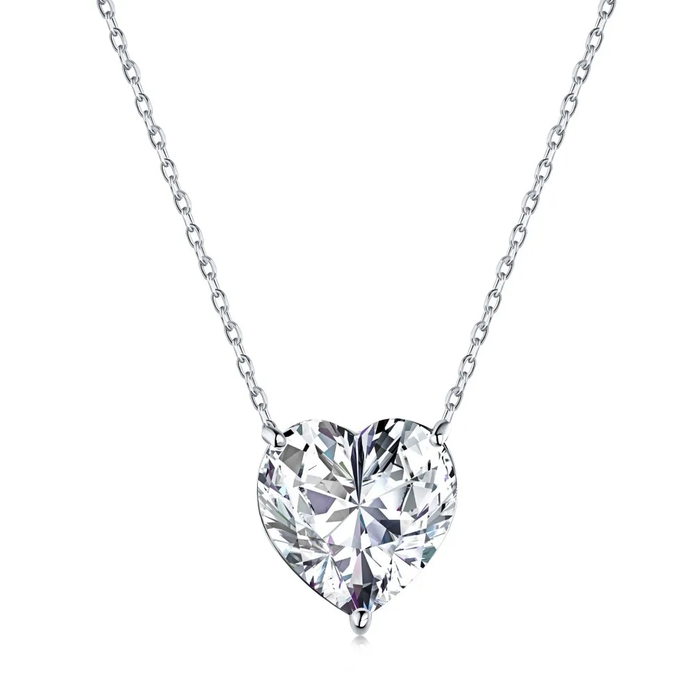 S925 Sterling Silver 3 Carat Zircon Heart Simulation Diamond Necklace Female Personality Creative Collar Chain Jewelry