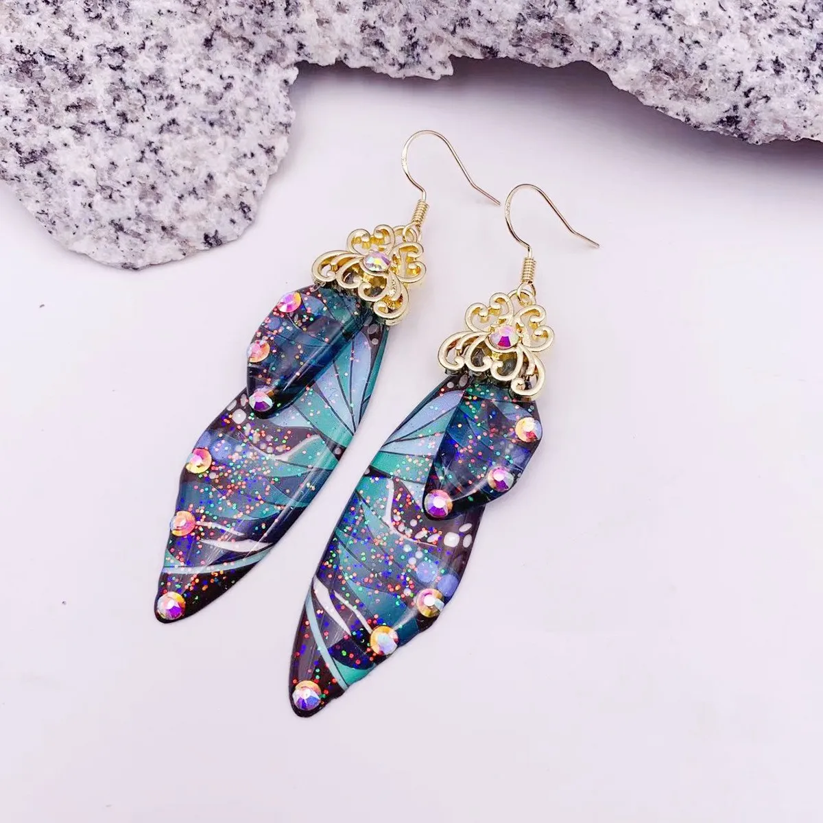 WHOLESALE BEST SELLER - Hypoallergenic Multi-colored Fairy Wing Earrings Set - 12 pair/set - Gradient Butterfly Earring PACK