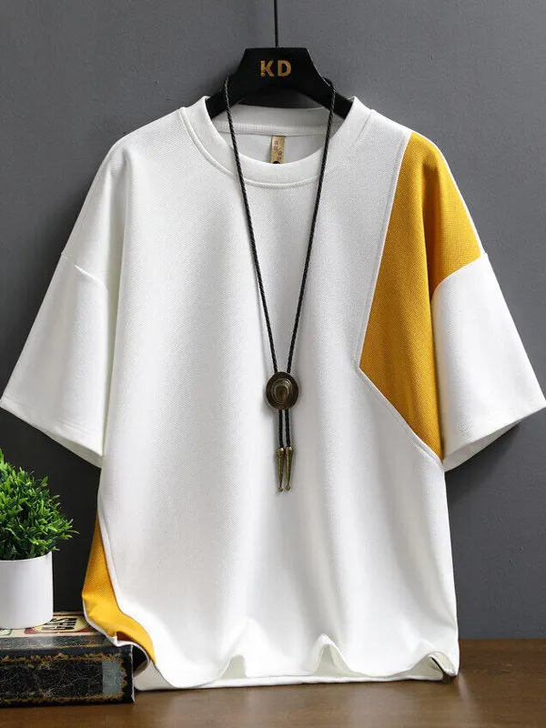 

Ice Silk ort Sve T-irt Men's Summer New Sle Casual Thin Five Sve Leisure Body irt Color Blo Splice Cool Feeling