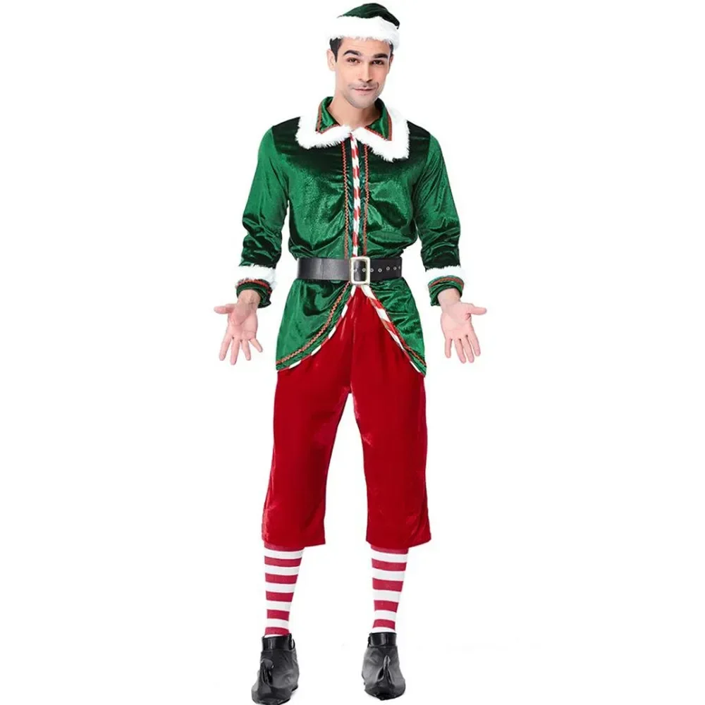 Mężczyźni i kobiety Boże Narodzenie Cosplay Santa Claus Couple Costume Green Xmas Elf Party Stage Performance Costumes Couple Claus Costume