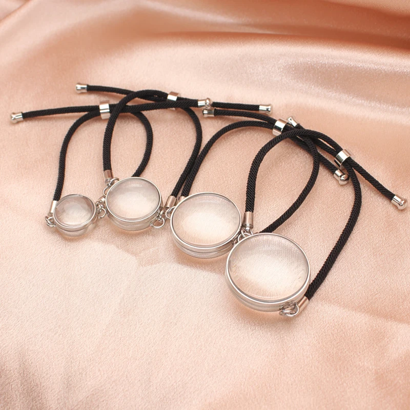 17mm 23mm 28mm 30mm Stainless Steel Living Memory Locket Black Rope Bracelet Double Curved Glass Locket For Floating Charms